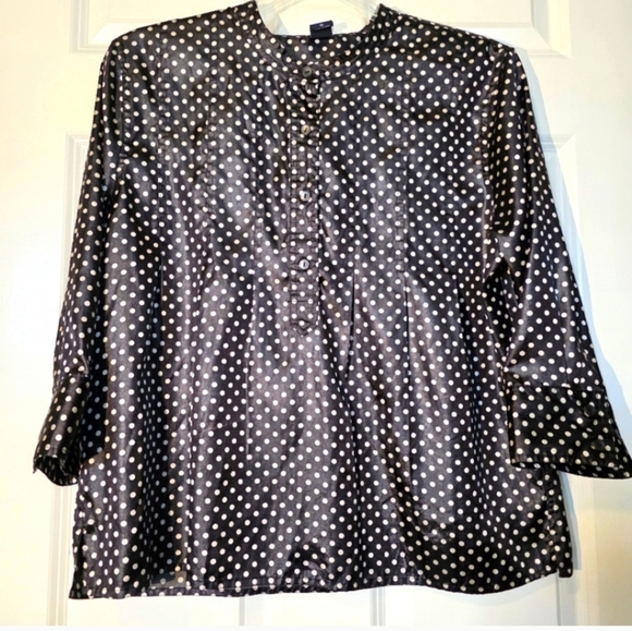 GAP Polka Dot Satin Blouse Black and White Tucks Y2K XL EUC - Picture 13 of 13